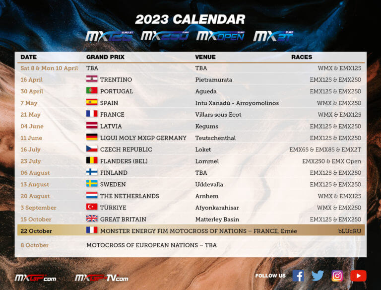 calendar 2023 Fim Europe